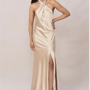 Revelry Athena Satin Dress- New Size 4 Reg. Gold Champagne